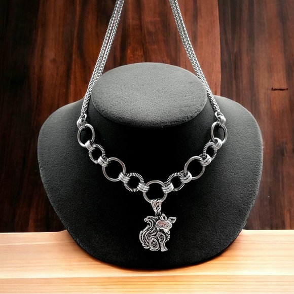 Handmade maille stainless steel necklace double wheat chain + fox design charm - Picture 15 of 15